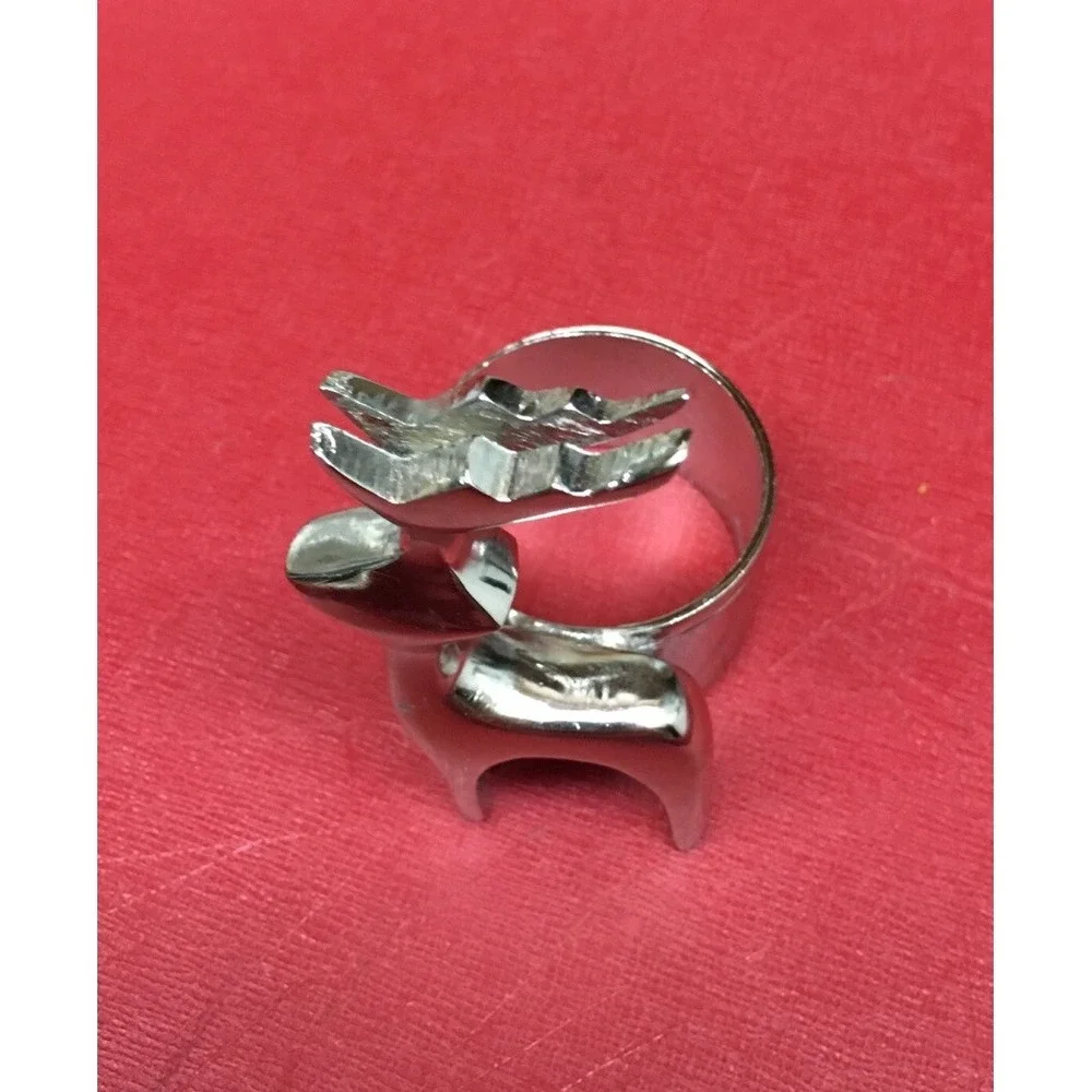 Silver Reindeer Napkin Ring Holder Christmas Cabin Core Set of 8